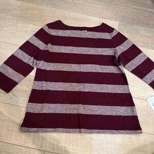 CROFT & BARROW WOMENS BURGUNDY RED STRIPLE 3/4 SLEEVE SHIRT LARGE NEW